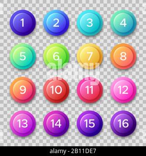 Number bullets. Circle buttons with color gradients and numbers. Isolated web button vector set Stock Vector