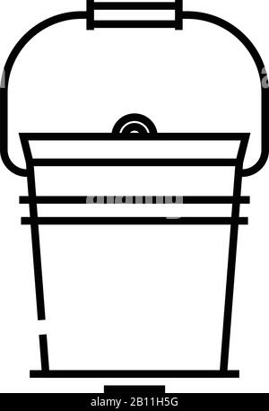 Paint bucket with brush linear icon. Thin line illustration