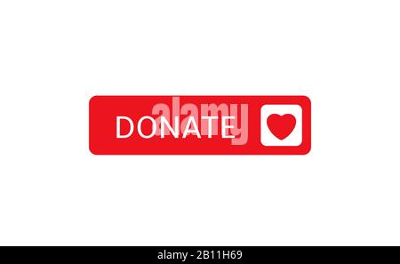 Voluntary and donation concept. Donate button icon. Red button with heart symbol Stock Vector