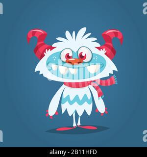 Cute Christmas Monster Yeti Bigfoot Vector. Holiday Cartoon Mascot