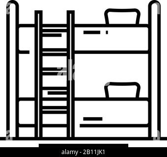 Bunk bed line icon, concept sign, outline vector illustration, linear symbol. Stock Vector