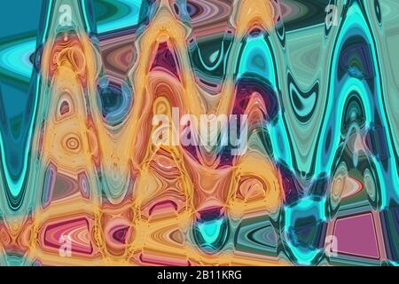 Marbled cyan teal peach purple abstract background. Liquid marble pattern with glowing effect. Stock Photo