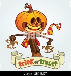 Cartoon Jack-o-lantern. Halloween vector illustration. Postcard or poster for party Stock Vector