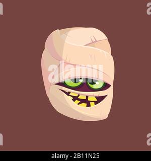 Happy Halloween head mummy isolated on dark background. Vector illustration Stock Vector