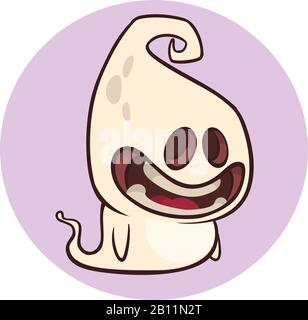 Halloween cartoon ghost character isolated on white background. Vector illustration of a cute genie Stock Vector