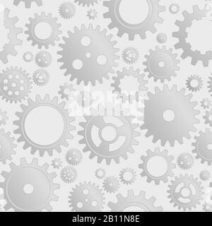 Vector Drawing Mechanical Cogwheel Seamless Pattern. Light Grey Gear And Cog Site Background. Collection Of Clockwork Gear Wheels, Different Configura Stock Vector