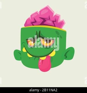 Cartoon Cute Happy Zombie Head showing tongue and smiling. Vector illustration Stock Vector