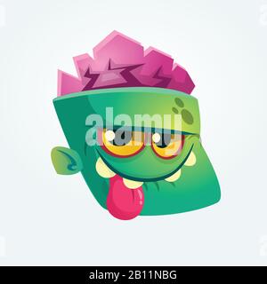 Cute Happy Zombie Head Cartoon Character showing tongue and smiling. Vector illustration Stock Vector