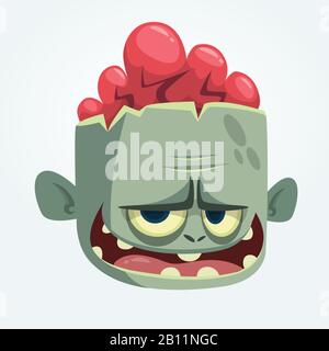 Cartoon funny gray zombie head. Vector illustration Stock Vector