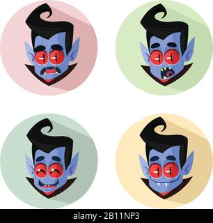 Cartoon vampire heads icons. Vector illustration of vampire emotions Stock Vector