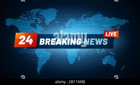 Live breaking news background. Streaming internet tv global news headline on world map backdrop vector concept Stock Vector