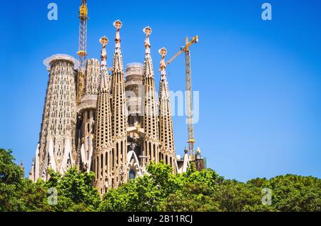 Sagrada Familia basilica under construction in Barcelona city, Spain Stock Photo