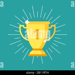 Trophy cup. Gold winning award, sports yellow goblet. Championship, success and leadership business vector concept Stock Vector