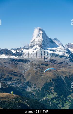 Paraglider, Matterhorn, Zermatt, Switzerland Stock Photo