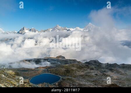 View from Gornergrat (3089m) at sunrise to the Valais Alps, Zermatt, Switzerland Stock Photo