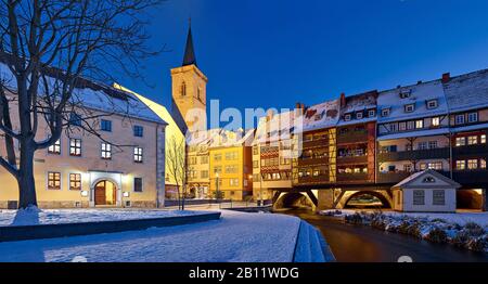 Chandler Bridge with Aegidien Tower in Erfurt, Thuringia, Germany Stock Photo