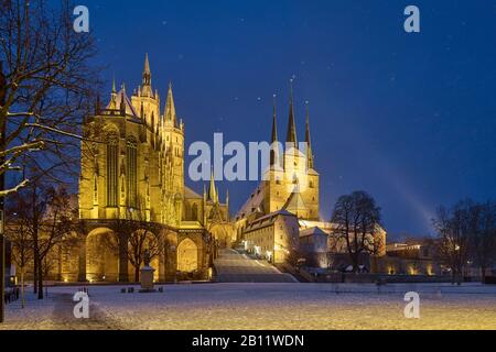 Cathedral square with Mariendom and Severikirche, Erfurt, Thuringia, Germany Stock Photo