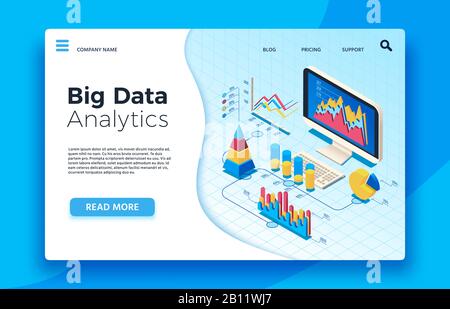 Isometric big data analytics. Analytical infographic statistic dashboard. 3d vector illustration Stock Vector