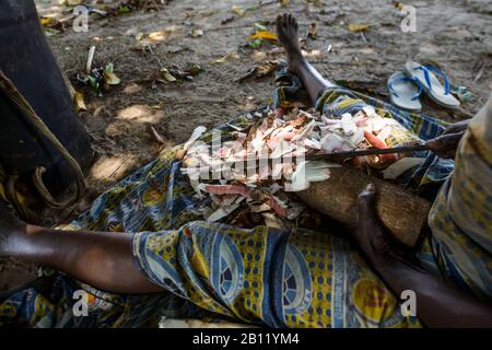 Woman preparing food, Democratic Republic of the Congo, Africa Stock Photo
