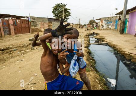 Living in Bairro Rangel, a museq, slum of Luanda, Angola, Africa Stock Photo