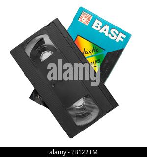 Ukraine, Kiev - November 31. 2019: BASF VHS video cassette tape from the 1990s era isolated on white background. File contains clipping path. Stock Photo