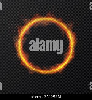 Ring of fire flame on transparent background. Round fiery frame. Vector Illustration Stock Vector