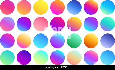 Vivid gradient spheres. Minimalist multicolor circles, abstract 80s vibrant colors and modern gradients sphere isolated vector set Stock Vector