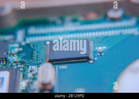 Closeup circuit board with electronic components Stock Photo