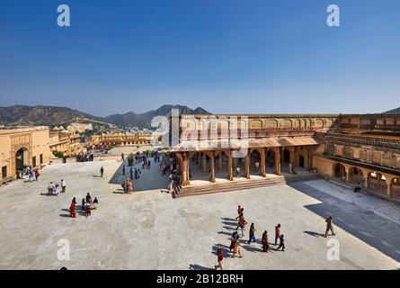 inner courtyard of Amer Fort, Jaipur, Rajasthan, India Stock Photo