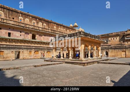 inner courtyard of Amer Fort, Jaipur, Rajasthan, India Stock Photo