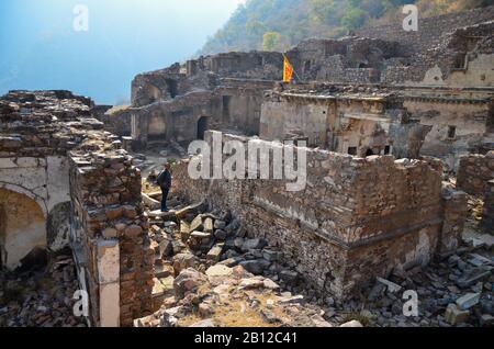 Ruins of 17th century Bhangarh Fort at Alwar Village in Rajasthan, India Stock Photo