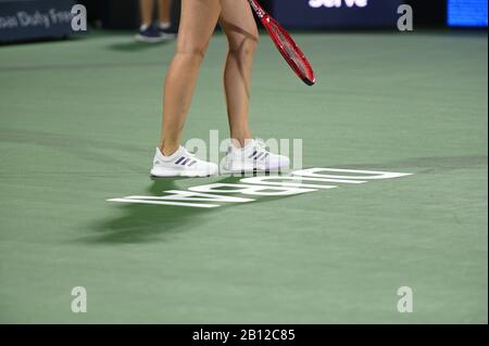 Dubai, UAE. 22nd February 2020. Action from the women's final of the 2020 Dubai Duty Free Tennis Championships. Former champion Simona Halep of Romania faces off against Elena Rybakina of Kazakhstan Stock Photo