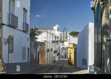 View to the church of Santa Maria do Castelo in Tavira, Faro, Algarve, Portugal Stock Photo
