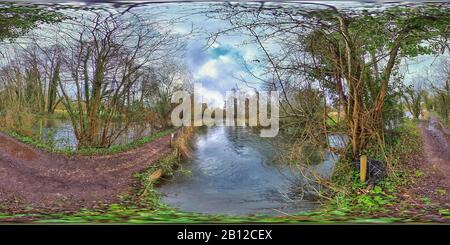 360 degree panoramic view of River Itchen Navigation in winter (360VR)