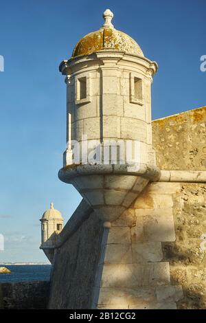 Watchtower of Forte Ponta da Bandeira Fortress, Lagos, Faro, Algarve, Portugal Stock Photo