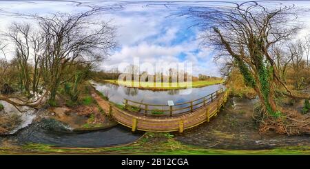 360 degree panoramic view of River Itchen Navigation in Hampshire England (360VR)
