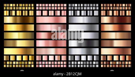 Elegant metallic gradient. Shiny rose gold, silver and bronze medals gradients. Golden, pink copper and chrome metal vector collection Stock Vector