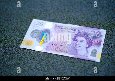 New British 20 pound polymer banknote released in February 2020 in the United Kingdom. Stock Photo