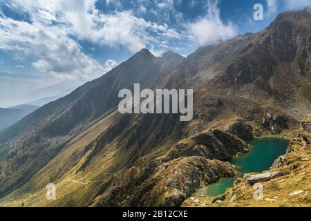 Hike to Seefeldspitze, view to Seefeldsee, Valser Tal, Pfunderer Berge, South Tyrol, Italy