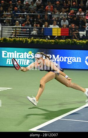 Dubai, UAE. 22nd February 2020. Action from the women's final of the 2020 Dubai Duty Free Tennis Championships. Former champion Simona Halep of Romania faces off against Elena Rybakina of Kazakhstan Stock Photo