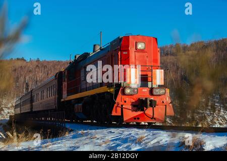 Trans-Siberian Railway at Lake Baikal, Russia Stock Photo