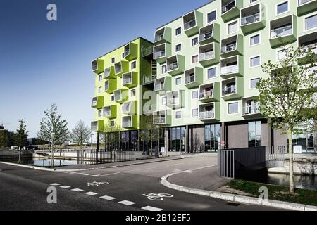 ÿrestad Plejecenter, modern apartment house, by JJW architects, district Oerestad, Amager, Copenhagen, Denmark Stock Photo