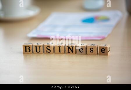 text on wooden cube on table for idea concept Stock Photo