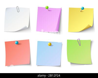 Paper notes. Top view note sticker vector set Stock Vector