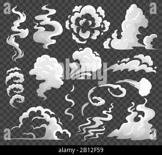 Smoke clouds. Comic steam cloud, fume eddy and vapor flow. Dust clouds isolated cartoon vector illustration Stock Vector