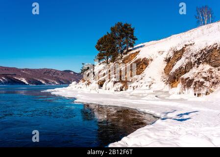 Winter landscape at Lake Baikal, Siberia, Russia Stock Photo