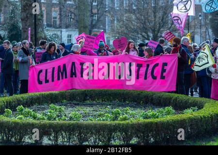London, UK. 22nd Feb, 2020. Extinction Rebellion groups assemble in Russell Square before marching to Parliament Square to demand the right to protest peacefully. Penelope Barritt/Alamy Live News