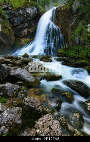 Golling Waterfall in rain, Golling, Salzburg, Austria Stock Photo