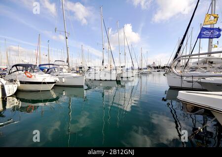 Sailing yachts at Porto di Centro,main harbor in Palma,Palme de Mallorca,Balearic Islands,Spain,Europe Stock Photo