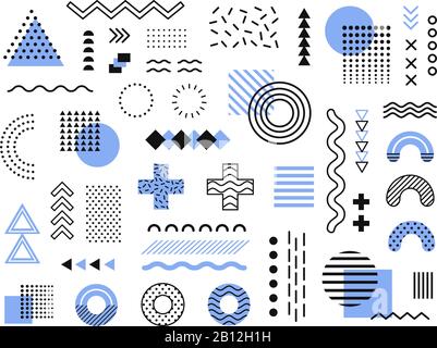 Memphis design elements. Retro funky graphic, 90s trends designs and vintage geometric print illustration element vector collection Stock Vector
